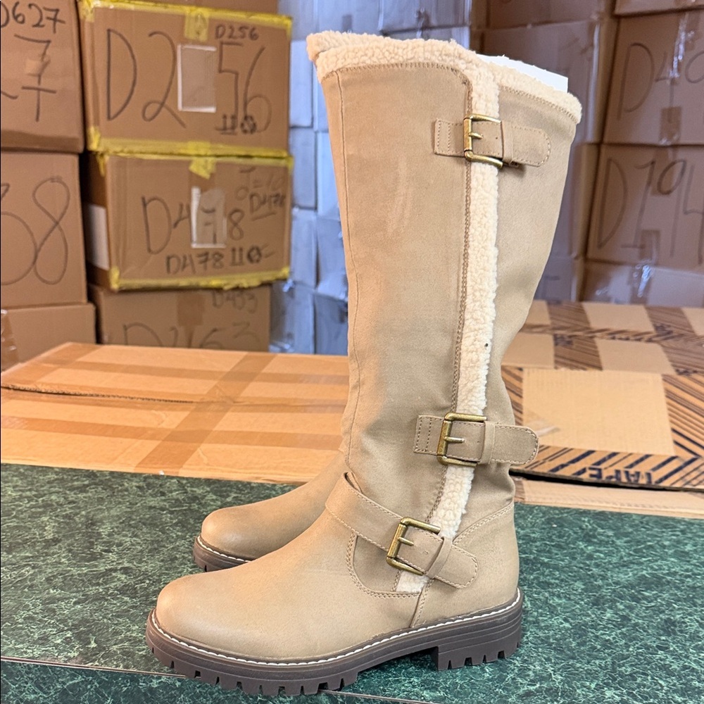 Cliffs by WHITE MOUNTAIN Tan Sherpa-Trim Knee Boots - Picture 3 of 4